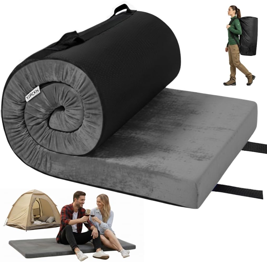 Roll Up Foam Camping Mattress - 30D High-Density Foam Sleeping Pad with Travel Bag - Portable Floor Mat for Tent, Car Camping & Guest Bed Cot