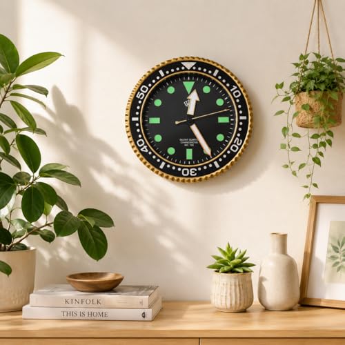 Image of Xtore Striking Nautical Dial Wall Clock for Living Room, Office & Bedroom Decor | Bold Design with Luminous Markers & Silent Quartz Movement (Black & Gold, 30 cm)