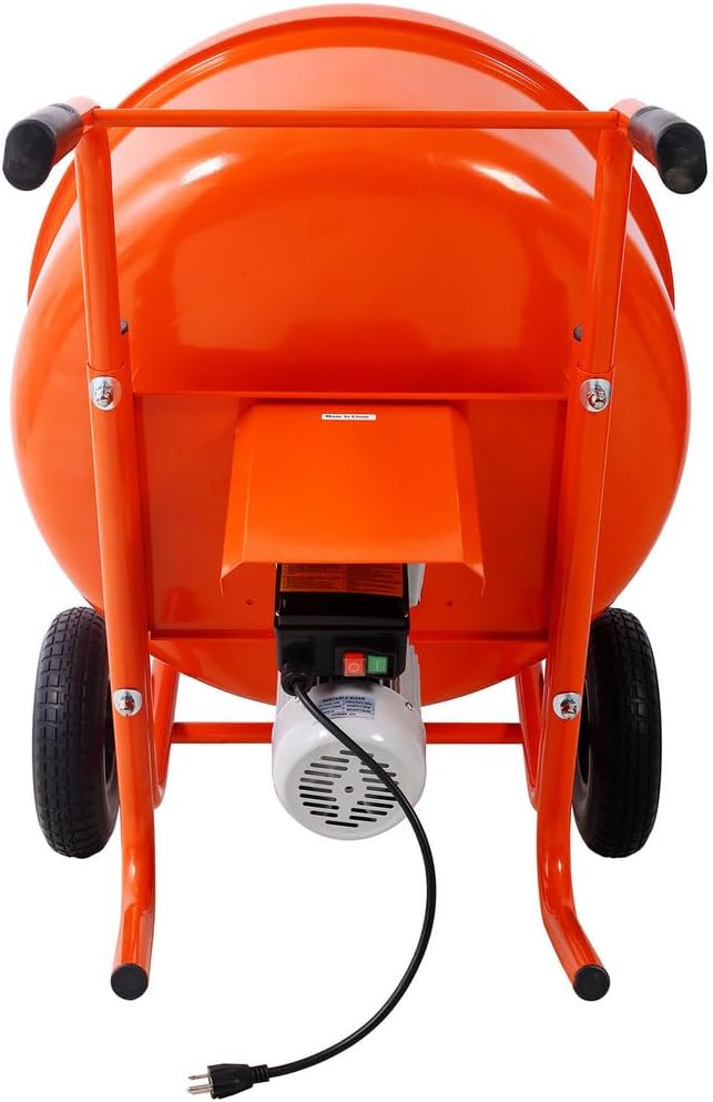 8 Cu.Ft. Electric Cement Mixer with 3/4HP Motor, 115V Portable Concrete Mixer with Steel Drum and Pneumatic Wheels, Heavy Duty Cement Mixing Machine for Mortar, Stucco, and Concrete – Orange,8 cu.ft