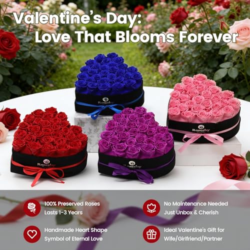 Valentines Day Flowers Roses Gifts for Her,28pcs Red Forever Preserved Roses in Heart Shape Gift Box,Valentines Day Delivery Prime Gifts-Roses Gifts for Women,Mom. by Roseshy - Image 2
