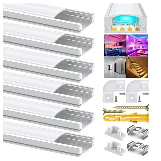 Chesbung LED Aluminium Kanal für 12mm Led Streifen, 6X1m Stripes Schiene Strip Aluprofil U Form Alu Profil Leiste Profil with Milchig Weißer Abdeckung, Stripe Diffusor mit 90 Grad Eckverbindern