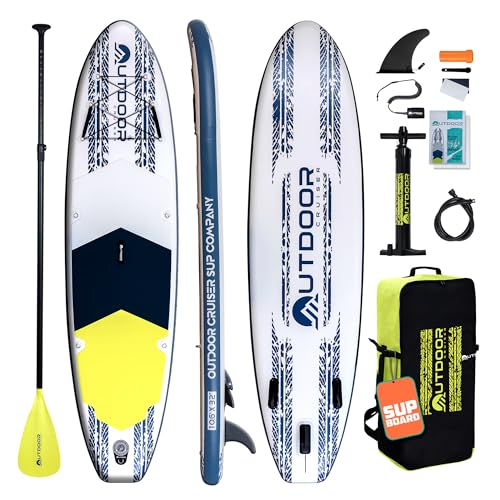 OutdoorCrusier Ultra-Portable Inflatable Stand-Up Paddle Board, Lightweight & Stable with Non-Slip Design, Complete SUP Accessories, Durable Drop-Stitch Material- Coral White/Blue
