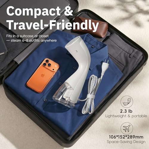 Image of HiLIFE Vacuum Steamer for Clothes, Handheld Garment Steamer with Suction | 2300Pa Fabric Grip, 1875W Power, 25s Heat-Up, 300ml Tank, 9.18ft Cord, Touch Sensor, 120V Only