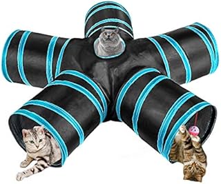 Cat Tunnel Interactive Cat Toys, 5-Way Cat Play Tube with Balls and Bells for Indoor Cat Kitten Puppy Rabbit Ferret Small Animal, Collapsible