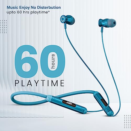 Image of AMS NB-30 Newly Launched, in Ear Earphones with 80Hrs Playback, Bluetooth 5.0 Wireless Headphones with mic, Deep Bass Neckband, IPX5 Water Resistance,Magnetic Earbuds, Fast Charging | Blue