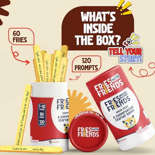 Image of Popcorn Stick Game for Kids, Teens, and Adults, Fun Questions & Conversation Starter Party Games, Fries with Friends (Junior Talks) 120 Double-Sided Ice Breaker Sticks Play for Age 7, 8, 9, 10