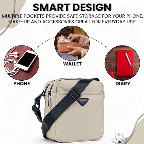 Image of TS WITH TECHSUN Crossbody Sling Bag for Men & Women | High-Capacity PU Leather Travel Shoulder Bag with 5 Zipper Compartments | Adjustable Strap | Lightweight Travel & Office Pouch