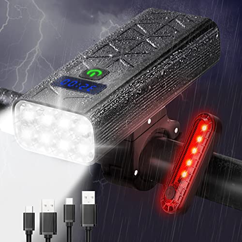Luces para Bicicletas Led 8000 Lumen, 9600 MAh Luz Delantera Bicicleta USB Recargable, Impermeabile IXP6 Luz Trasera Bicicleta Aplicar para Bicicletas de Carretera y de Montaña