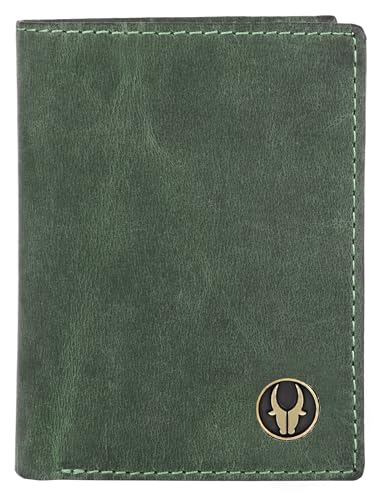 Image of WildHorn RFID Protected Genuine Leather Wallet for Men I 4 Card Slots I 2 Slip Pockets I 1 Currency Compartment (Green Hunter)