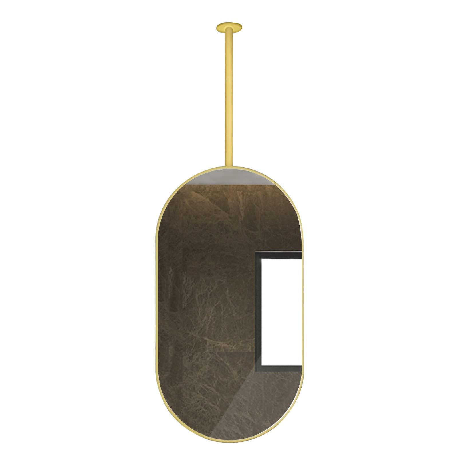 Specchio Ovale a soffitto Dorato con Struttura in Metallo, Specchio da Barba Galleggiante per Bagno Chiaro e Pratico, Asta per Appendere Il soffitto Personalizzabile (Dimensioni : 40cmx70cm)