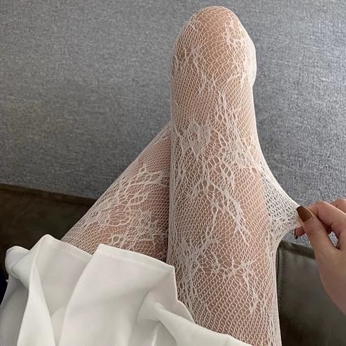 Image of 2 Pairs Lace Tights Black White Patterned Tights for Women Fishnet Stockings for Women Halloween Costumes Parties