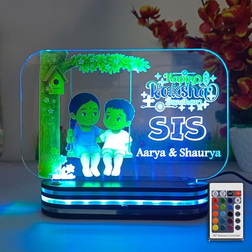 Image of lampees Rakhi Gift for Sister Personalized SIS Lamp Customized with Names, Nostalgic Raksha Bandhan Gifting Ideas for Sister, Didi, Siblings | Birthday Gifts |LED Multicolor