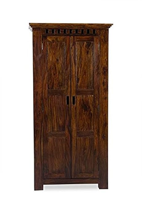 BL Wood Furniture Sheesham Wood Kuber Two-Door Wardrobe Almirah for Living Room | Walnut Finish