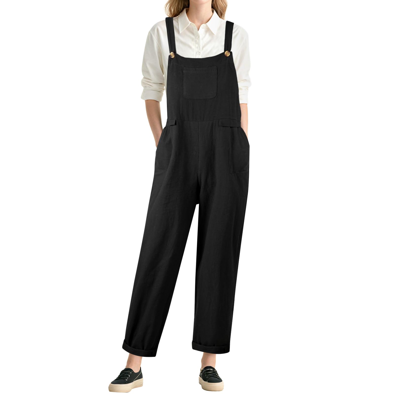 Jumpsuit da Donna, Salopette Tuta Jumpsuit con Tasca, Vestibilità Ampia Tuta in Cotone, Donne Casual Playsuit Pantaloni da Lavoro, Sciolto Pantaloni Pagliaccetto da Donna