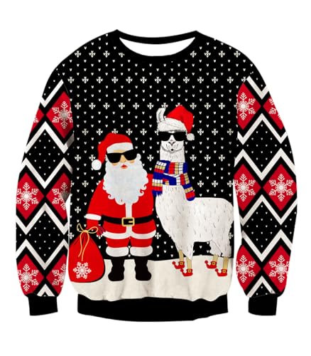 RAISEVERN Mens Ugly Christmas Sweater Funny Xmas Holiday Sweater for Women Winter Patterns Loose Long Sleeve Knit Tops