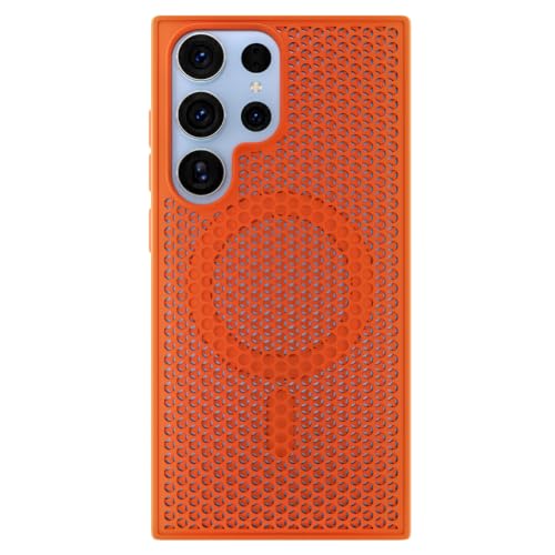 Image of Outlouders Back Cover for Samsung Galaxy S23 Ultra 5G | Honeycomb Cooling Design | Silicone Heat Dissipation | Mag-Safe Compatible | Shockproof Camera Protection Bumper Case (Orange Mag-Safe)