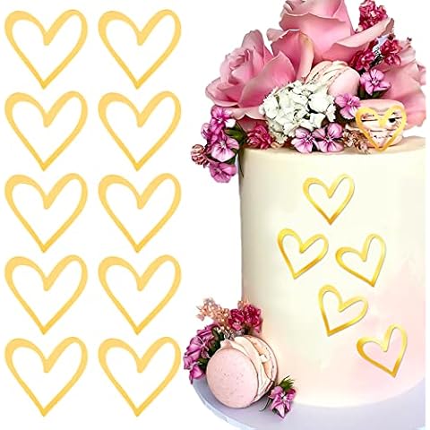 10PCS Gold Heart Acrylic Cake Toppers Cover