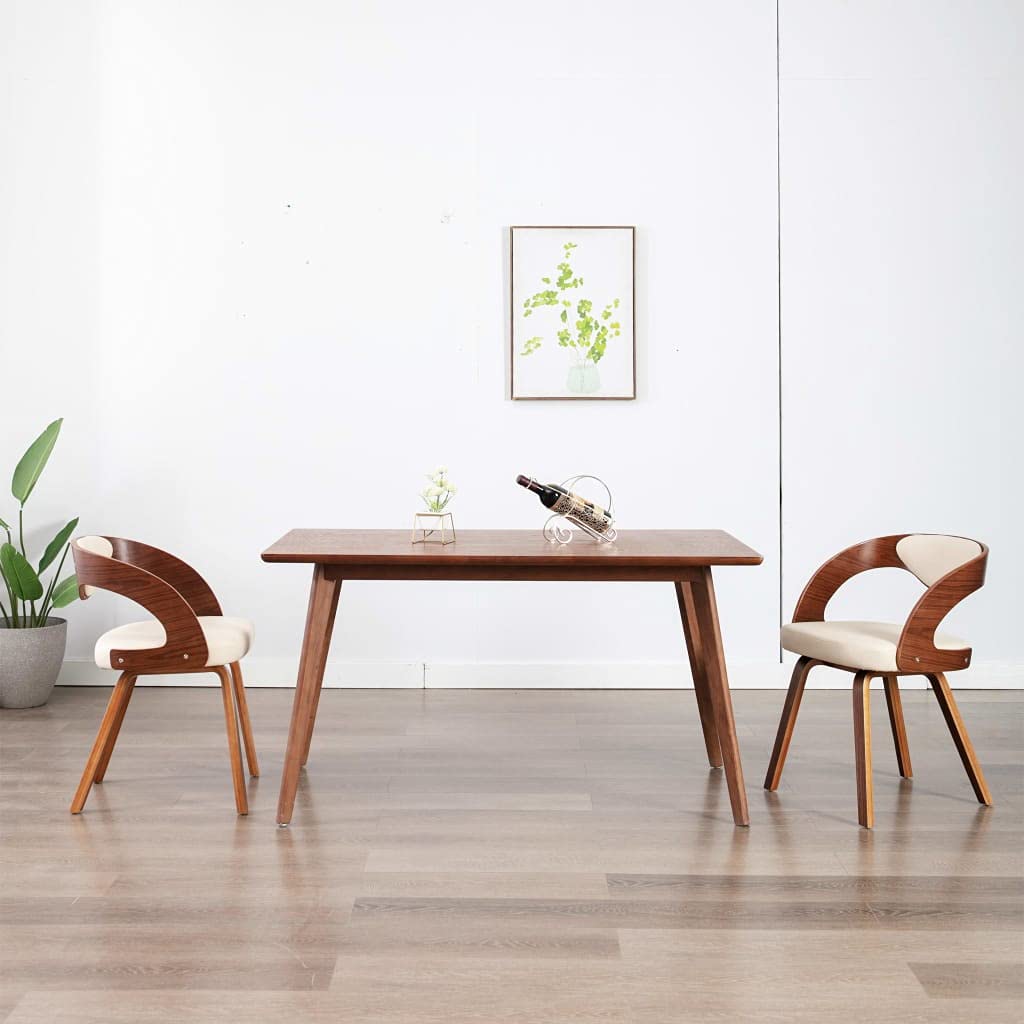 Juego de 2 sillas de comedor de madera curvada y piel sintética, con acolchado suave, marco de madera resistente, soporta hasta 110 kg por asiento, elegante y atemporal