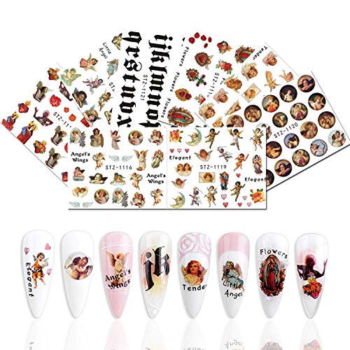 3D Angel Water Transfer Nail Sticker Decals EBANKU 8 Sheets Baby Angel Love Cupid Flower Heart Nail Nail Angel Stickers for Valentine DIY Nail Design Supplies