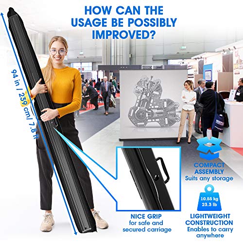 Manual Pull Up Portable Projector Screen 100 inch - Indoor Outdoor Movie Screen HD 16:9 4K - Roll Up Projection Screen with Support Stand- Premium Floor Rising Screen for Home Backyard Theater Office