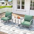 3 Piece Outdoor Swivel Rocker Chair Set, 360° Swivel & Rocking Patio Chairs with Aluminum Frame, 6.5" Thick Cushions, 24" Wide Seat 380 lbs Capacity, Side Table for Porch Deck Backyard