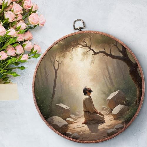 BONETAT 1PCS Christian Round Wall Art,Jesus Canvas Framed Bible Verse Art,Vintage Country Decor Hanging Prints for Christian Home,Kitchen,Office,Bedroom Decorations,Inspirational Gift for Women - C01 by BONETAT - Used condition - Image 9