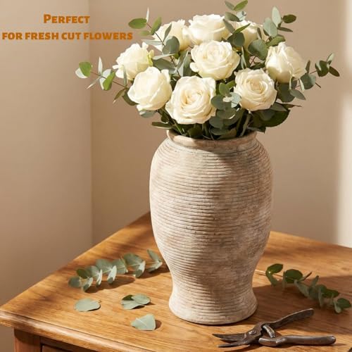 9 Inch Ceramic Flower Vase - Rustic Farmhouse Pottery Vase - Image 5