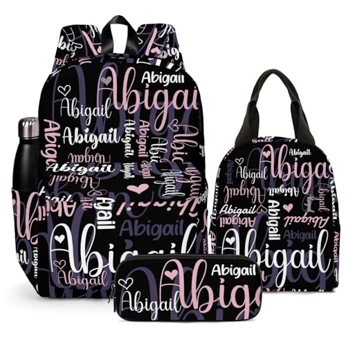 Custom Backpack for Girls Boys, Lightweight Backpack Set with Optional Lunch Bag Pencil Case, Personalized Schoolbag with Name 10-12, Back to School Supply, Optional Reflectives, Violet