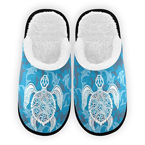 Pantoufles homme femme tortue de mer et dauphins doublure en peluche confortable corail pantoufles pour intérieur extérieur spa Cover