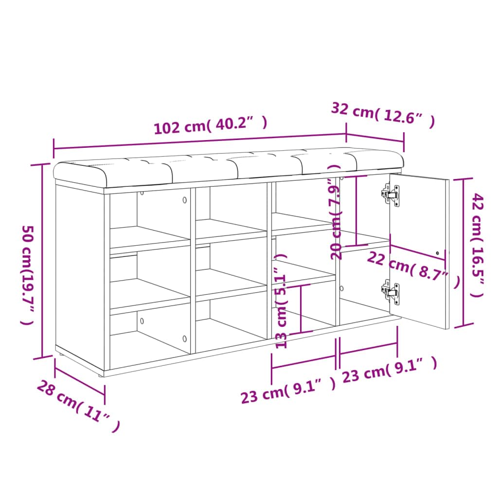 vidaXL Schoenenbank 102x32x50 cm bewerkt hout betongrijs