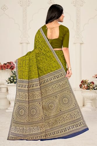 Image of TAMAIRA FASHION Mulmul Pure Cotton Saree For Woman Warli Printed |Office Wear Daily Wear Sarees For Women Without Blouse Piece(Available in 16 Colours)