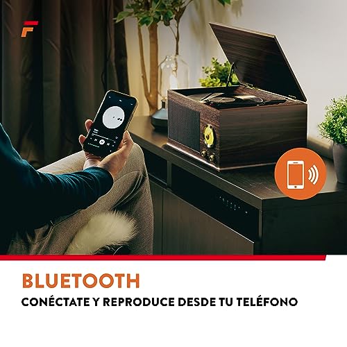 Fenton RP173 Platine Vinyle Design Retro Vintage – Bois Foncé, Récepteur Bluetooth, Haut-Parleur Stéréo Intégré, Conversion des Vinyles en Fichier MP3, pour 33, 45 et 78 Tours, Sortie RCA, Radio FM - Les Beatles, Paul McCartney, John Lennon, RIngo Starr, George Harrison Fenton RP173 Platine Vinyle Design Retro Vintage - Bois Foncé, Récepteur Bluetooth, Haut-Parleur Stéréo Intégré, Conversion des Vinyles en Fichier MP3, pour 33, 45 et 78 Tours, Sortie RCA, Radio FM – Image 3