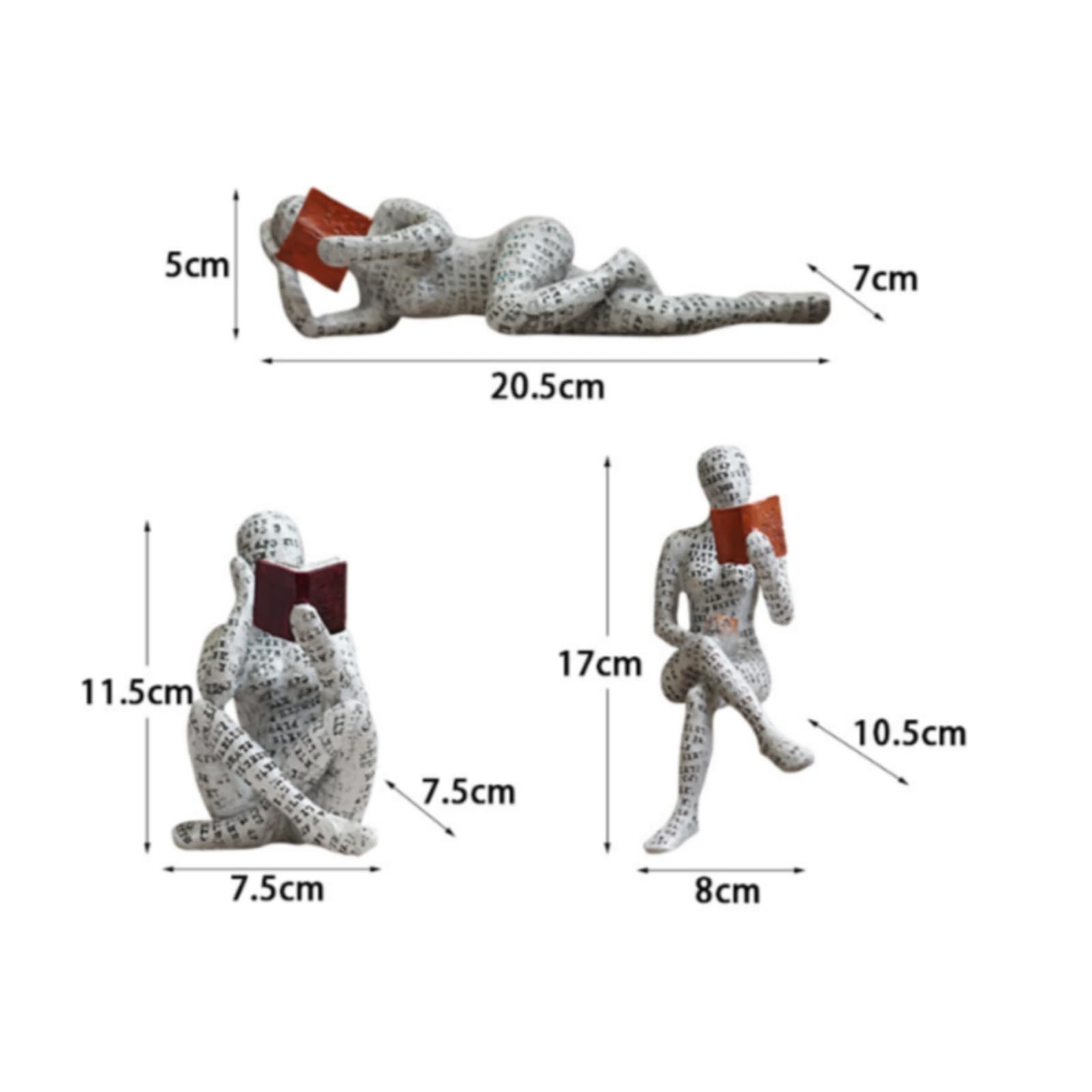 3 Piezas Figura Resina con Estampado Periódico Novedosa Estatua Escultural ción para Estudio