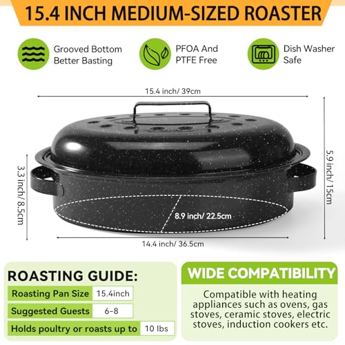 15.4” Roasting Pan With Lid, Oval Roaster Pan, Medium Enameled Roast Pan For Turkey, Chicken, Lamb, Beef Vegetables, Casserole, Lasagna, Sourdough Bread - Image 5