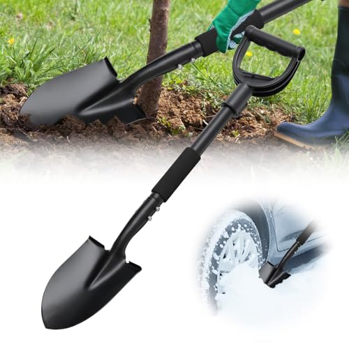 31 Compact Garden Shovel with D-Grip Handle - Rust-Proof Lightweight Metal Tool for Raised Beds Tight Spaces & Emergency Use (Kids/Adults Friendly) Black