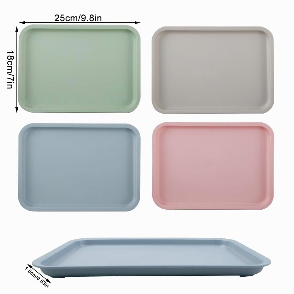 milaosk 4 vassoi da portata piccoli rettangolari per tè, cibo, snack, mini vassoio decorativo rosa, antiscivolo, riutilizzabile, per cucina, caffetteria, panetteria, 25 x 18 x 1,6 cm
