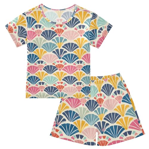 ALAZA Geometric Seashell Pajamas Short Sleeve 2 Piece Sleepwear Top and Bottom Pajama Set Unisex