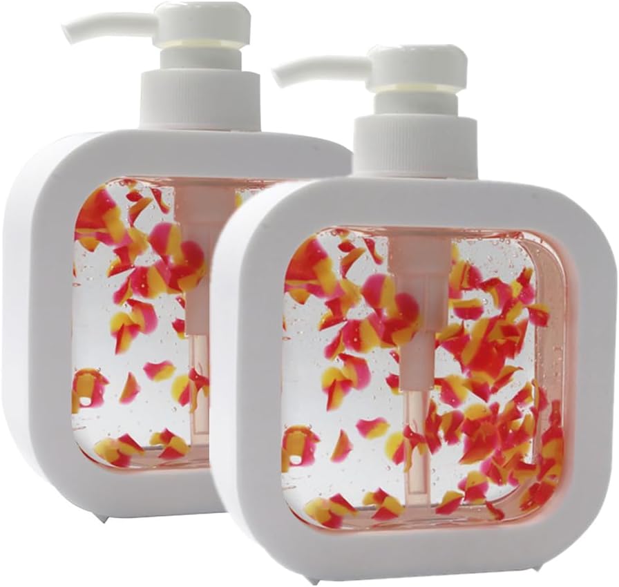 Clear Soap Dispenser (2 Pack,17 Oz/ 500ml) with Rust Proof Pump, Dish Dispenser Bathroom/Kitchen, Plastic Hand Soap Dispensers with Protective Frame, Refillable Pump Bottle for Liquid Soap (White)