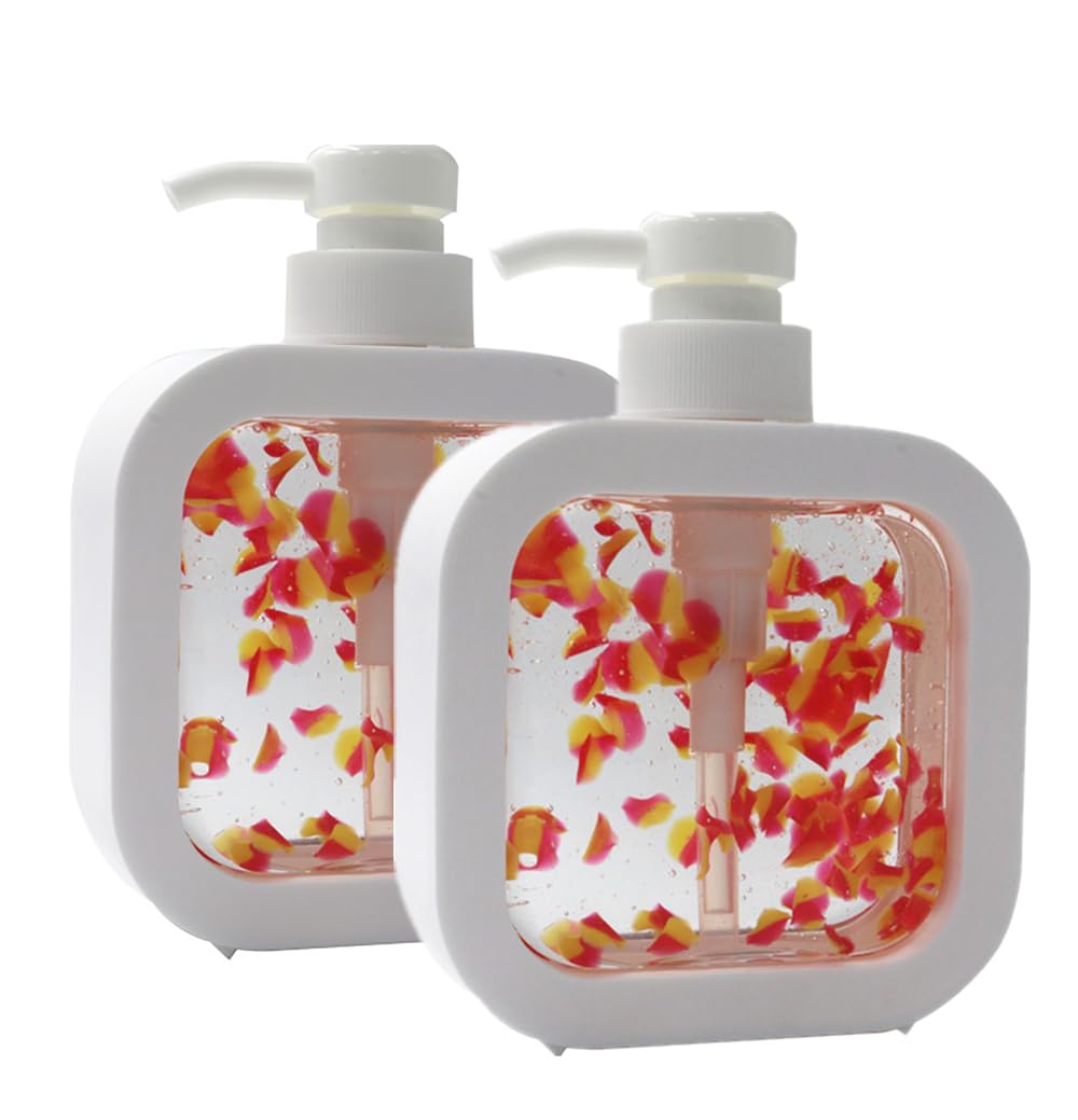 Clear Soap Dispenser (2 Pack,17 Oz/ 500ml) with Rust Proof Pump, Dish Dispenser Bathroom/Kitchen, Plastic Hand Soap Dispensers with Protective Frame, Refillable Pump Bottle for Liquid Soap (White)