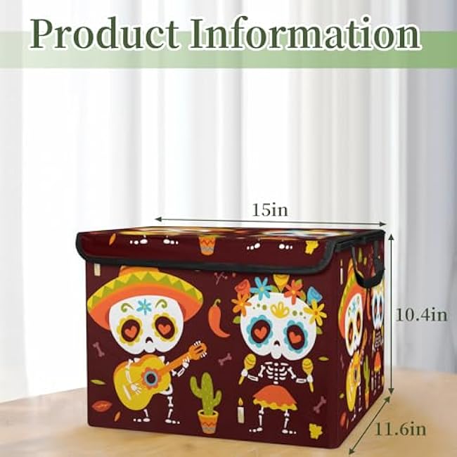 Cute Skeleton Skull Couple Storage Bins with Lid Foldable Lidded Fabric Storage Baskets for Clothes Blanket Collapsible Large Storage Box Closet Organizer with Handles 2 Pack