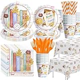 YJRJSC Book Themed Party Decorations - Tableware Set, Paper Plate, Cup, Napkin, Cutlery, Tablecloth, Baby Shower Decorations | Serves 24