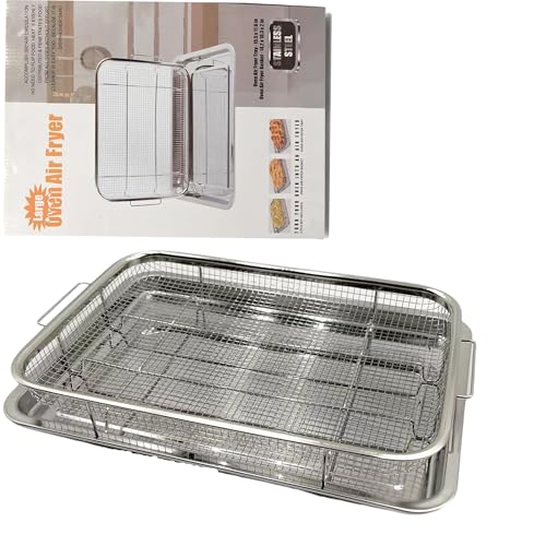 Image of Air Fryer Basket for Oven, 15.7"x11.6" Extra Large Stainless Steel Oven Air Fryer Tray & Rack with 360° Heating, Non-Stick Mesh Pan for Baking, Broiling, Draining - Includes 30 Oil-Absorbent Papers