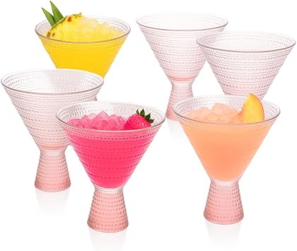 LEMONSODA Hobnail Pink/Clear Martini Glasses Vintage Cocktail Glasses 9oz للمارتيني، كوكتيل، مارغريتا، كوزموبوليتان، مانهاتن بينك، مجموعة من 6