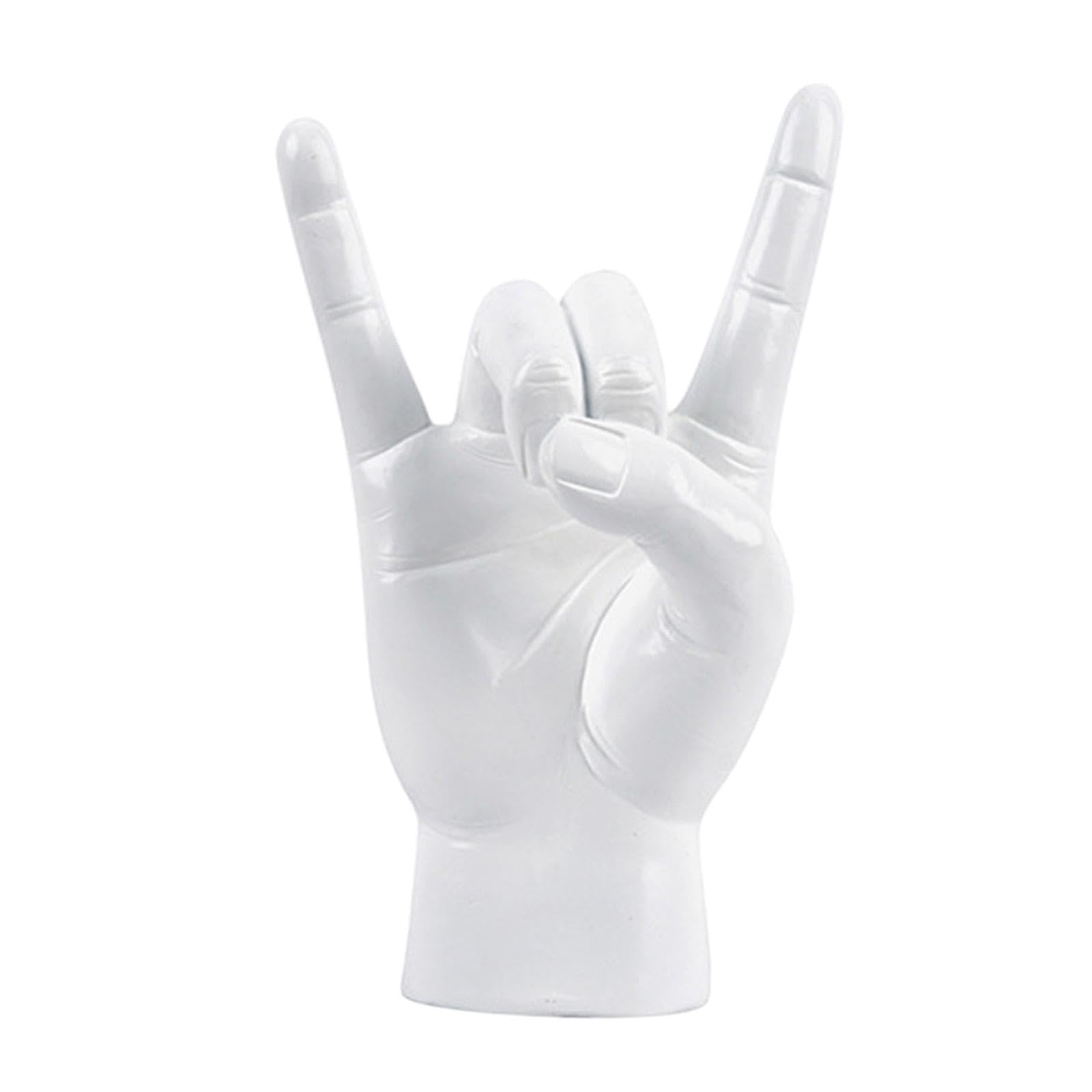 Pixzcsa White Right Delicate Home Decor Accent Rock Hand Gesture Statue For Office Bedroom Display Rock Music Gesture Hand Finger Statues Figurines Cafe For Creative, 12X8.5x19.5cm