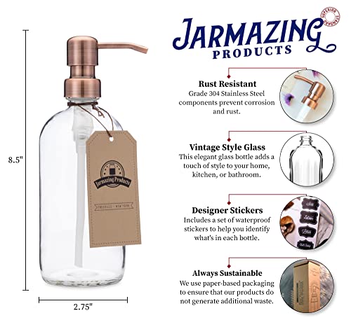 Jarmazing Products Clear Glass Pint Jar Soap And Lotion Dispenser With Metal Pump (Copper) #TOP1