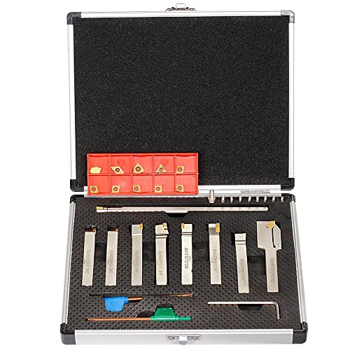 OSCARBIDE 3/8"Shank 9 Pieces/Set Nickel Plated Indexable Carbide Lathe Turning Tool Holder and Boring Bar,CNC Heavy-Duty indexable Insert Holders for Turning Grooving Threading Cut Off