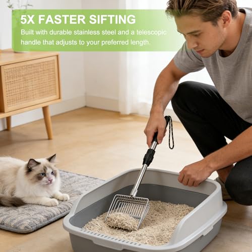 Pelle à litière pour chat XBX extensible en acier inoxydable avec son support - 8