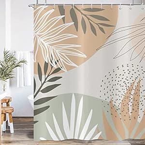 JNWKGN Boho Leaf Shower Curtain Abstract Leaves Plant Mid Century Modern Shower Curtains for Bathroom Beige Sage Green Bathroom Decor Waterproof Fabric with Hooks 72Wx72L