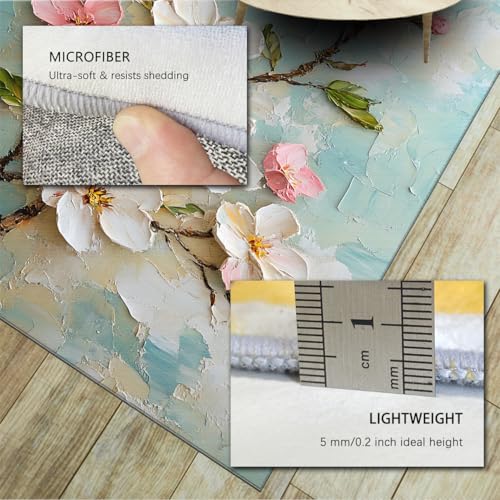 Tapis de lit lavable 60x90cm fin et antidérapant style fleurs 3D