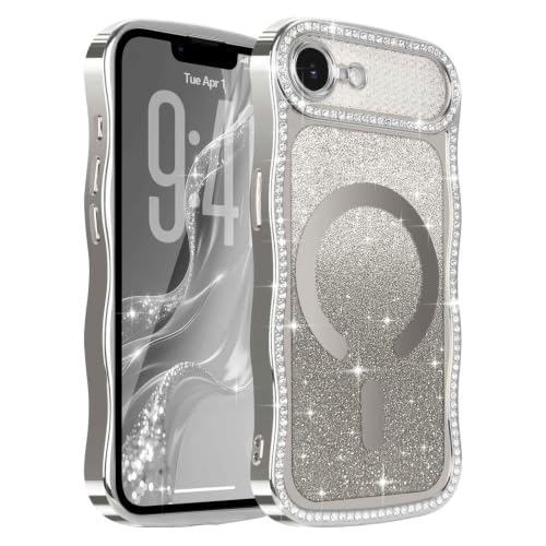 Lafunda Magnetic for iPhone 17e/16e Case Glitter Wavy Edge, Silver